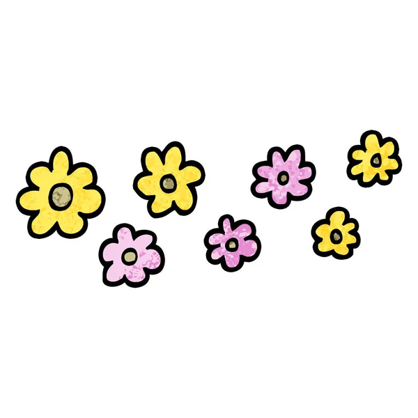 Grunge Textura Ilustración Dibujos Animados Flores Decorativas — Vector de stock