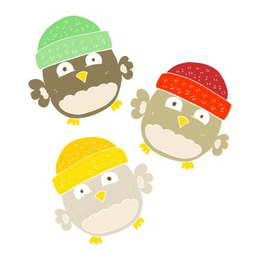 sevimli baykuşlar düz renkli çizimi