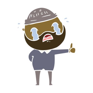 düz renk stil çizgi film ağlayan adam sakallı