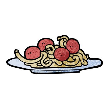 Grunge dokulu illüstrasyon karikatür spagetti ve köfte