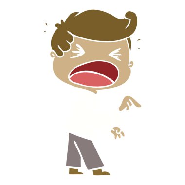 düz renk tarzı çizgi film bağıran adam işaret parmağı