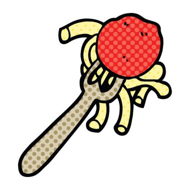 çizgi roman tarzı çizgi film spagetti ve köfte çatal üzerinde