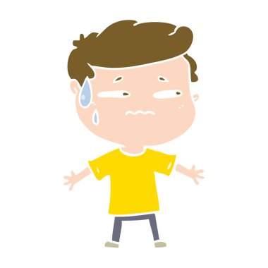 düz renk tarzı çizgi film endişeli adam