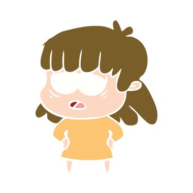 düz renk tarzı çizgi film yorgun kadın