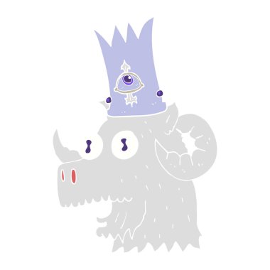 büyülü tacı olan ram kafa düz renkli çizimi