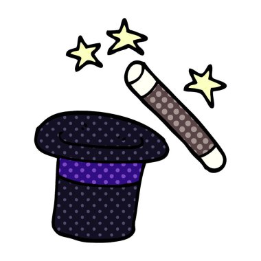 çizgi film doodle büyücüler şapka ve değnek