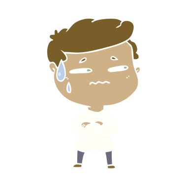 düz renk tarzı çizgi film endişeli adam