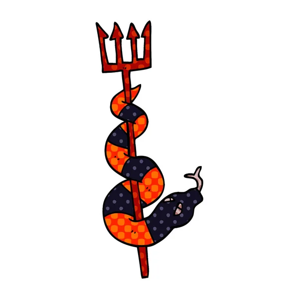 Serpente Doodle Desenhos Animados Demônios Garfo — Vetor de Stock