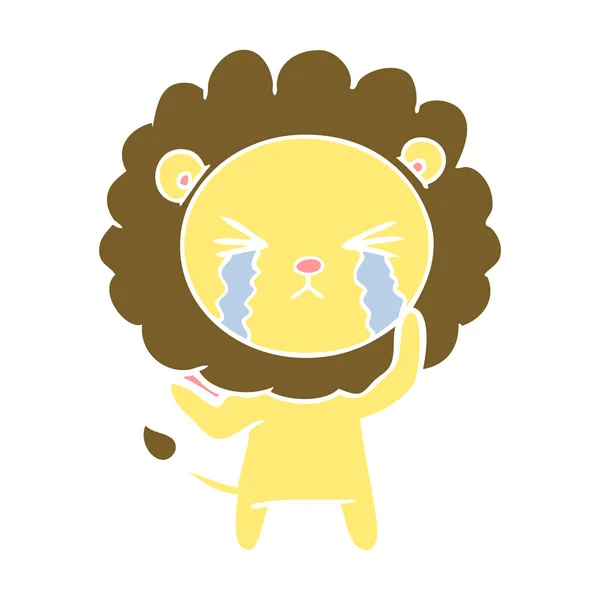 Flat Color Style Cartoon Crying Lion — Stock Vector