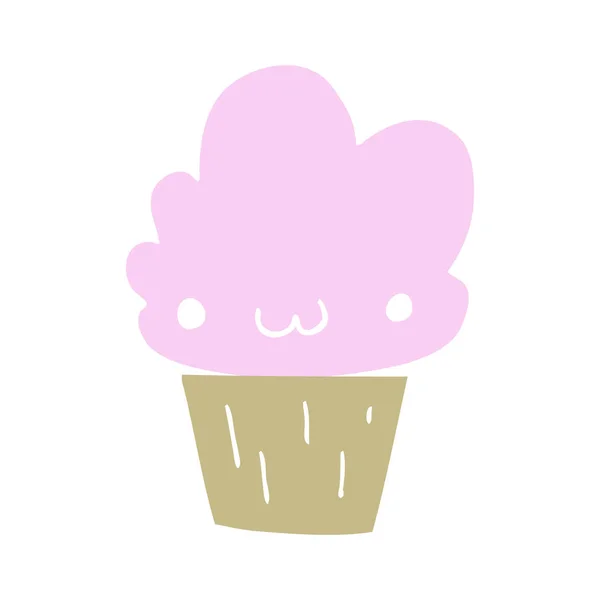 Cupcake Desenho Animado Estilo Cor Plana Com Rosto —  Vetores de Stock