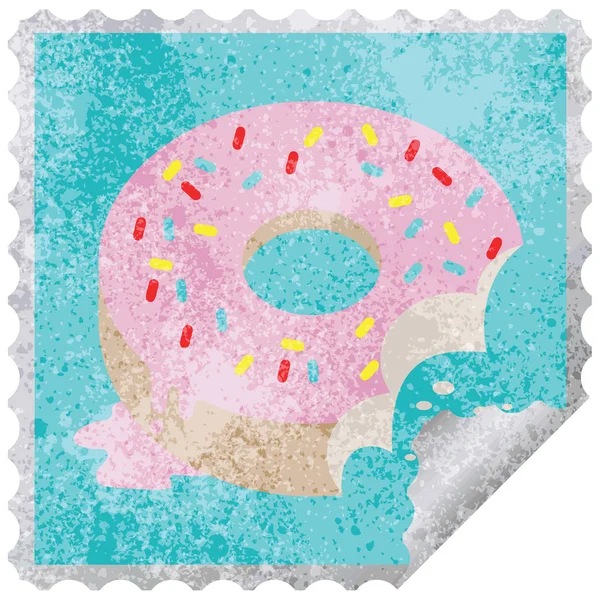 Bitten Frosted Donut Graphic Square Sticker Stamp — Stock Vector