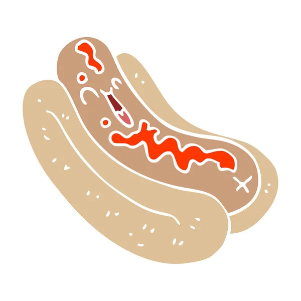 Γελοιογραφία Doodle Hotdog Ψωμάκι Κέτσαπ — Διανυσματικό Αρχείο