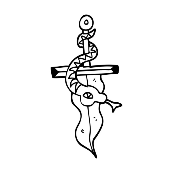 Desenho Linha Desenho Animado Tatuagem Punhal Símbolo — Vetor de Stock