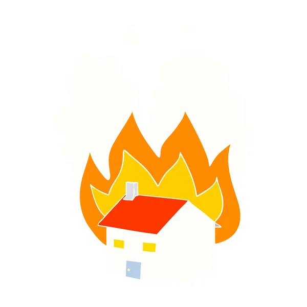 Flat Color Style Cartoon Burning House — Stock Vector