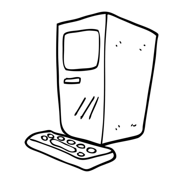 Linea Disegno Cartone Animato Computer Tastiera — Vettoriale Stock