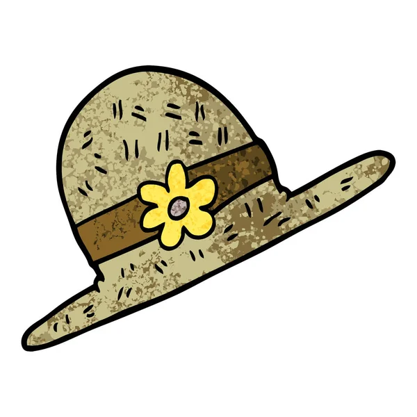 Grunge Textured Illustration Cartoon Straw Hat — стоковый вектор