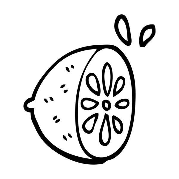 Línea Dibujo Dibujos Animados Limón Fruta — Vector de stock