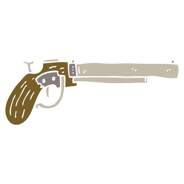 Flat Color Illustration Cartoon Old Pistol — Stock Vector