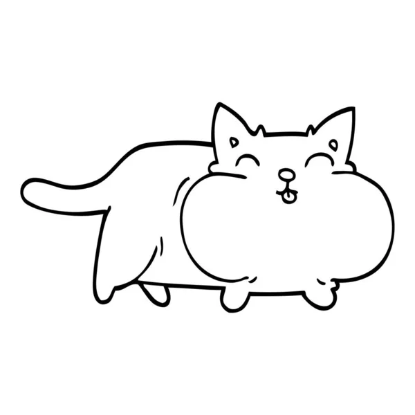 Line Drawing Cartoon Fat Cat — Stock Vector