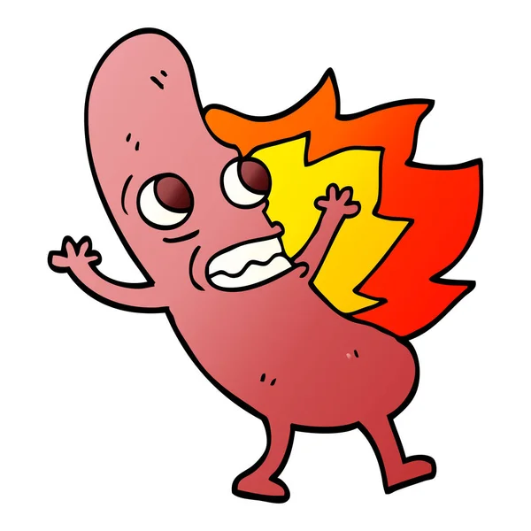Vetor Gradiente Ilustração Cartoon Flamejante Hotdog — Vetor de Stock