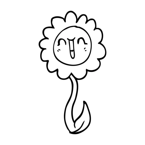 Lijntekening Cartoon Gelukkig Bloem — Stockvector