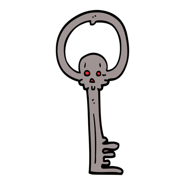 Cartoon Doodle Spooky Schedel Sleutel — Stockvector