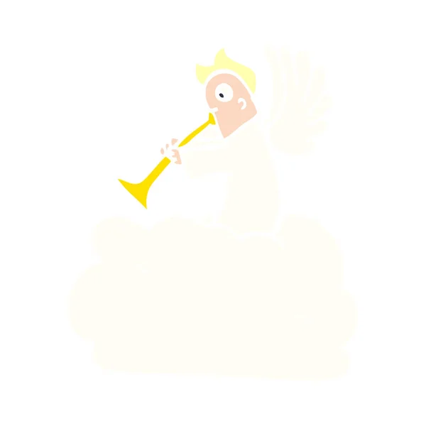 Cartoon Doodle Engel Auf Wolke Mit Trompete — Stockvektor