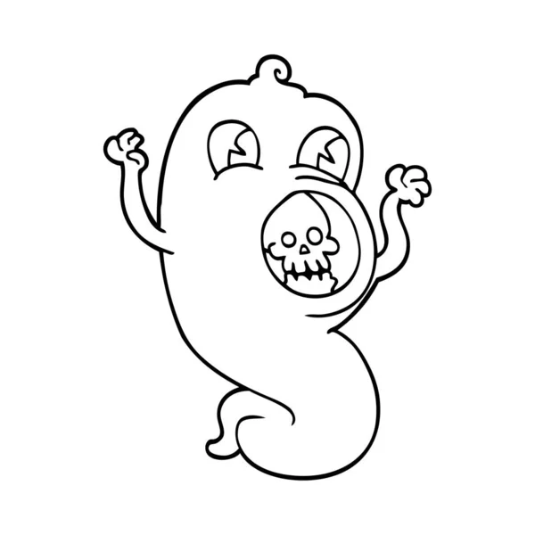 Línea Dibujo Dibujos Animados Fantasma — Vector de stock