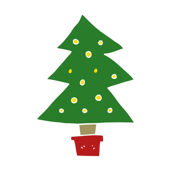 Egale Kleur Stijl Cartoon Kerstboom — Stockvector