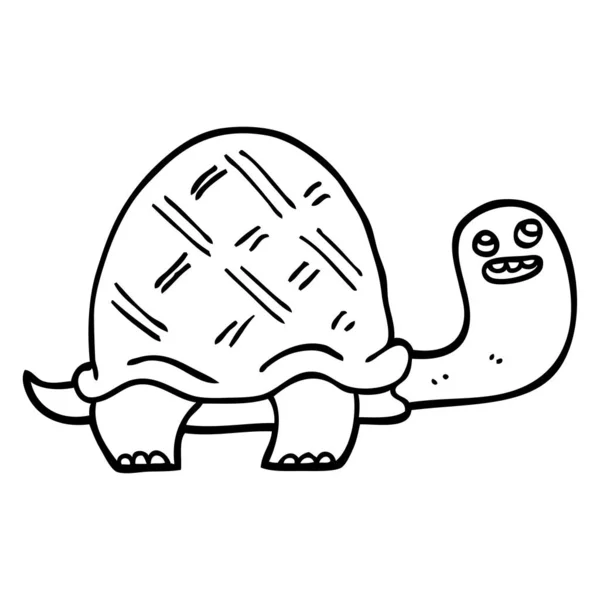 Black White Cartoon Happy Turtle — Stock Vector