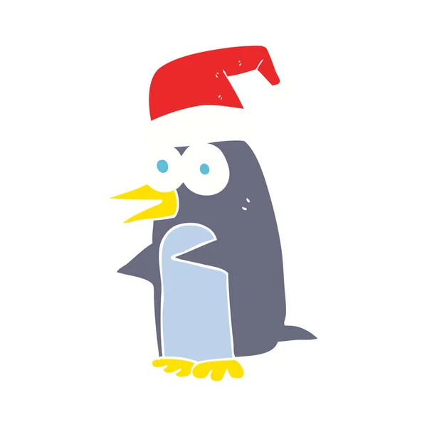 Flat Color Illustration Christmas Penguin — Stock Vector