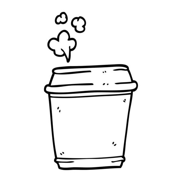 Línea Dibujo Dibujos Animados Taza Café — Vector de stock