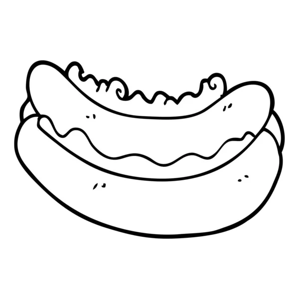 Línea Dibujo Dibujos Animados Hotdog Moño — Vector de stock