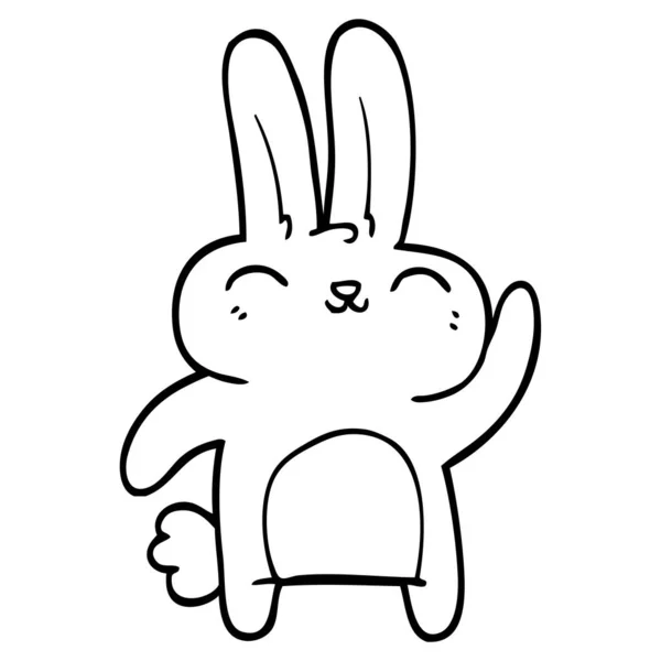 Linea Disegno Cartone Animato Coniglietto Felice — Vettoriale Stock