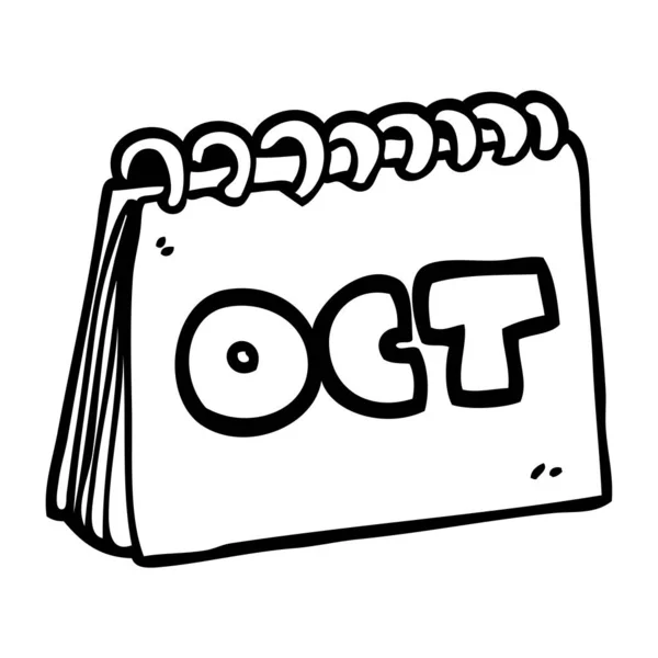 Linha Desenho Cartoon Calendário Mostrando Mês Outubro — Vetor de Stock