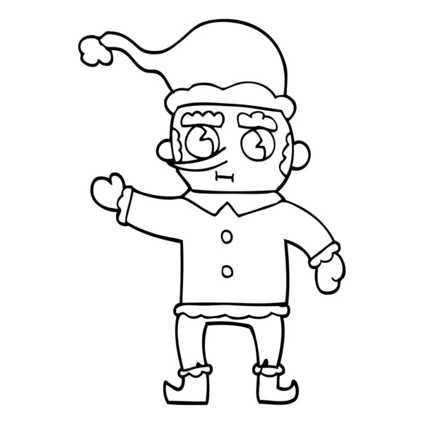 Linea Disegno Cartone Animato Natale Elfo — Vettoriale Stock