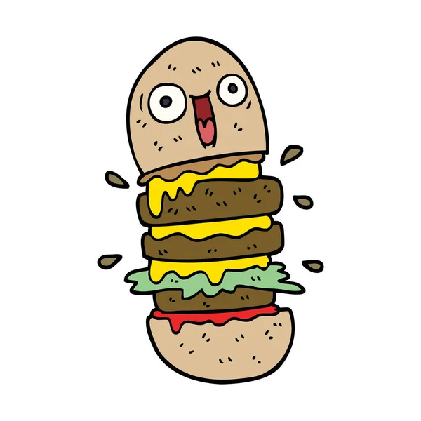Beyaz Çizgi Film Doodle Burger — Stok Vektör