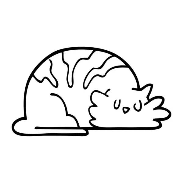 Linea Disegno Cartone Animato Gatto Assonnato — Vettoriale Stock