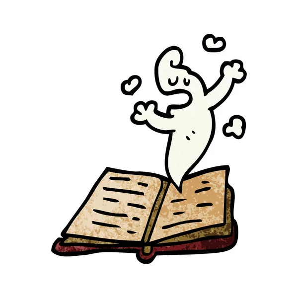 Fumetto Doodle Libro Incantesimi Con Fantasma — Vettoriale Stock