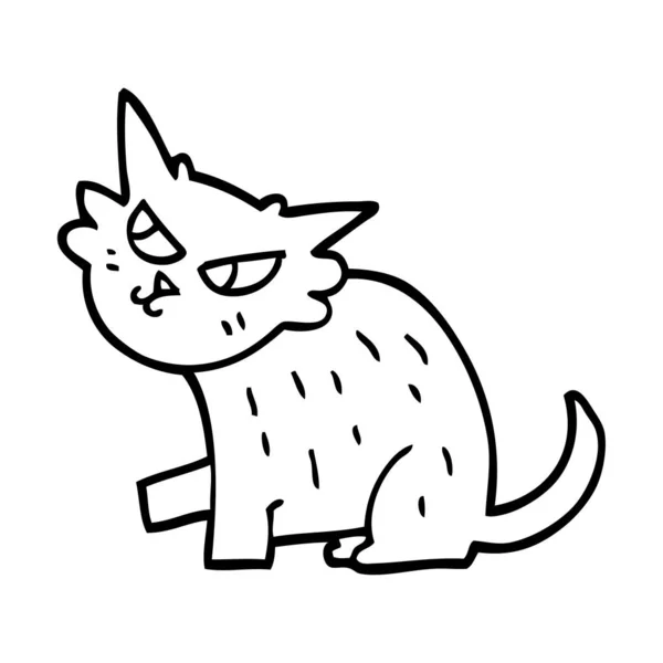 Linea Disegno Cartone Animato Furbo Gatto — Vettoriale Stock