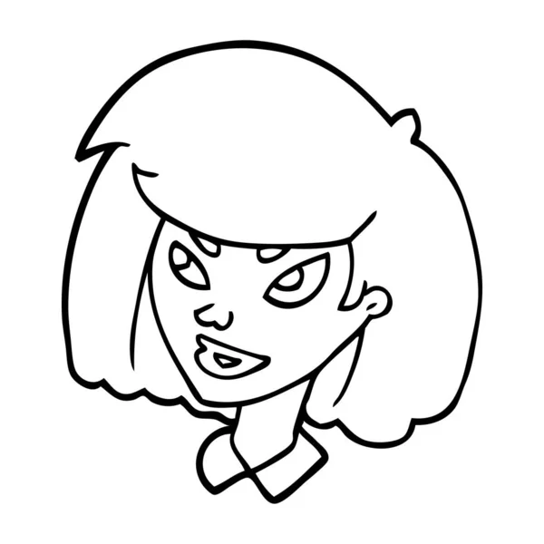 Line Drawing Cartoon Face Girl — Stock Vector