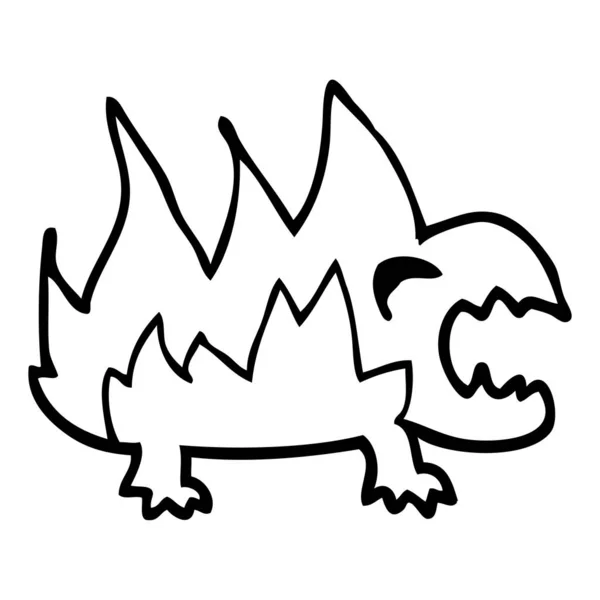 Línea Dibujo Dibujos Animados Fuego Demonio — Vector de stock