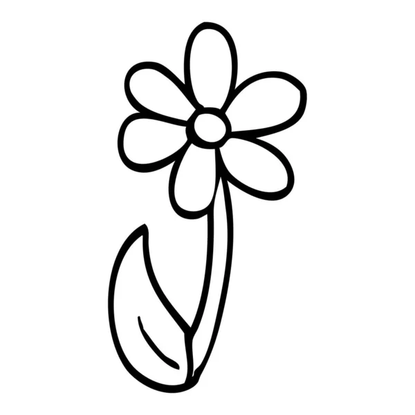 Línea Dibujo Dibujos Animados Sola Flor — Vector de stock