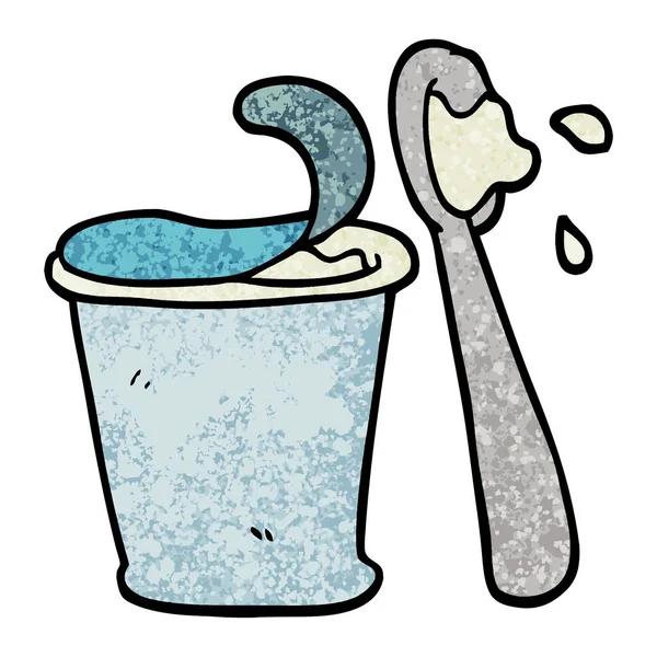 Grunge Texturierte Illustration Cartoon Joghurt — Stockvektor