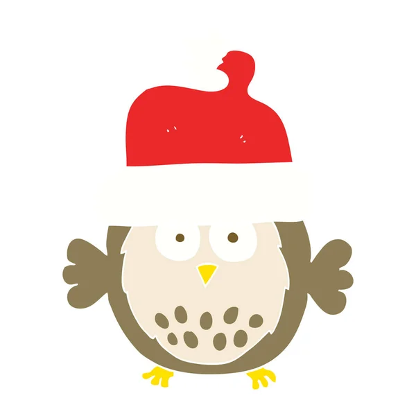 Illustration Couleur Plate Hibou Portant Chapeau Noël — Image vectorielle