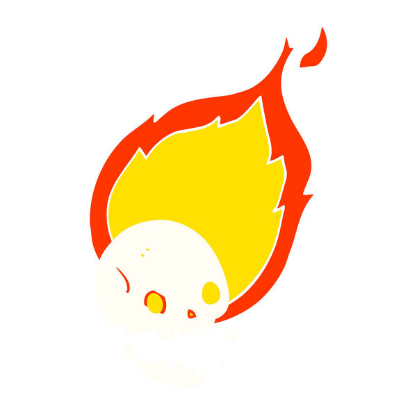 spooky flat color style cartoon flaming skull