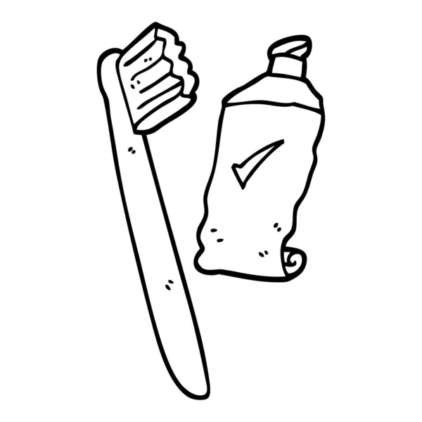 黒と白の漫画歯ブラシとペースト — ストックベクタ