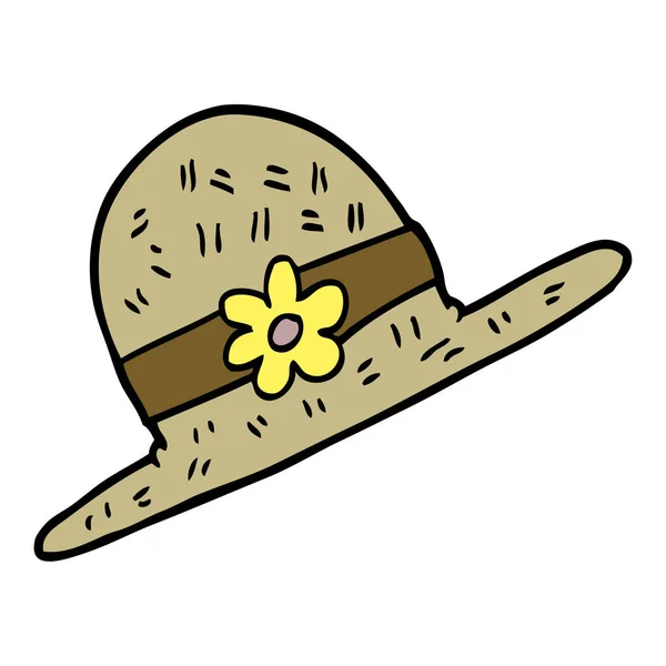 Elle Çizilmiş Doodle Tarzı Çizgi Film Hasır Şapka — Stok Vektör