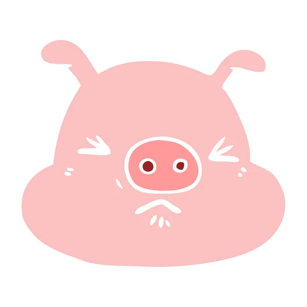 Desenho Animado Estilo Cor Plana Cara Porco Irritado —  Vetores de Stock