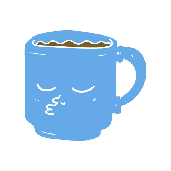 Platt Färg Stil Tecknad Kaffe Mugg — Stock vektor